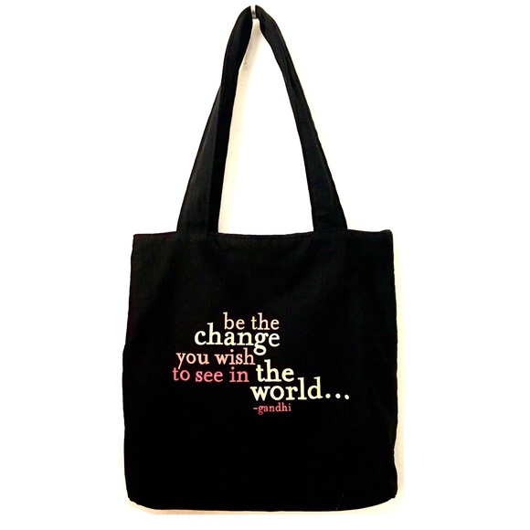 Canvas Double Strap Tote with Message "Change” quote by Gandhi - Picture 6 of 6